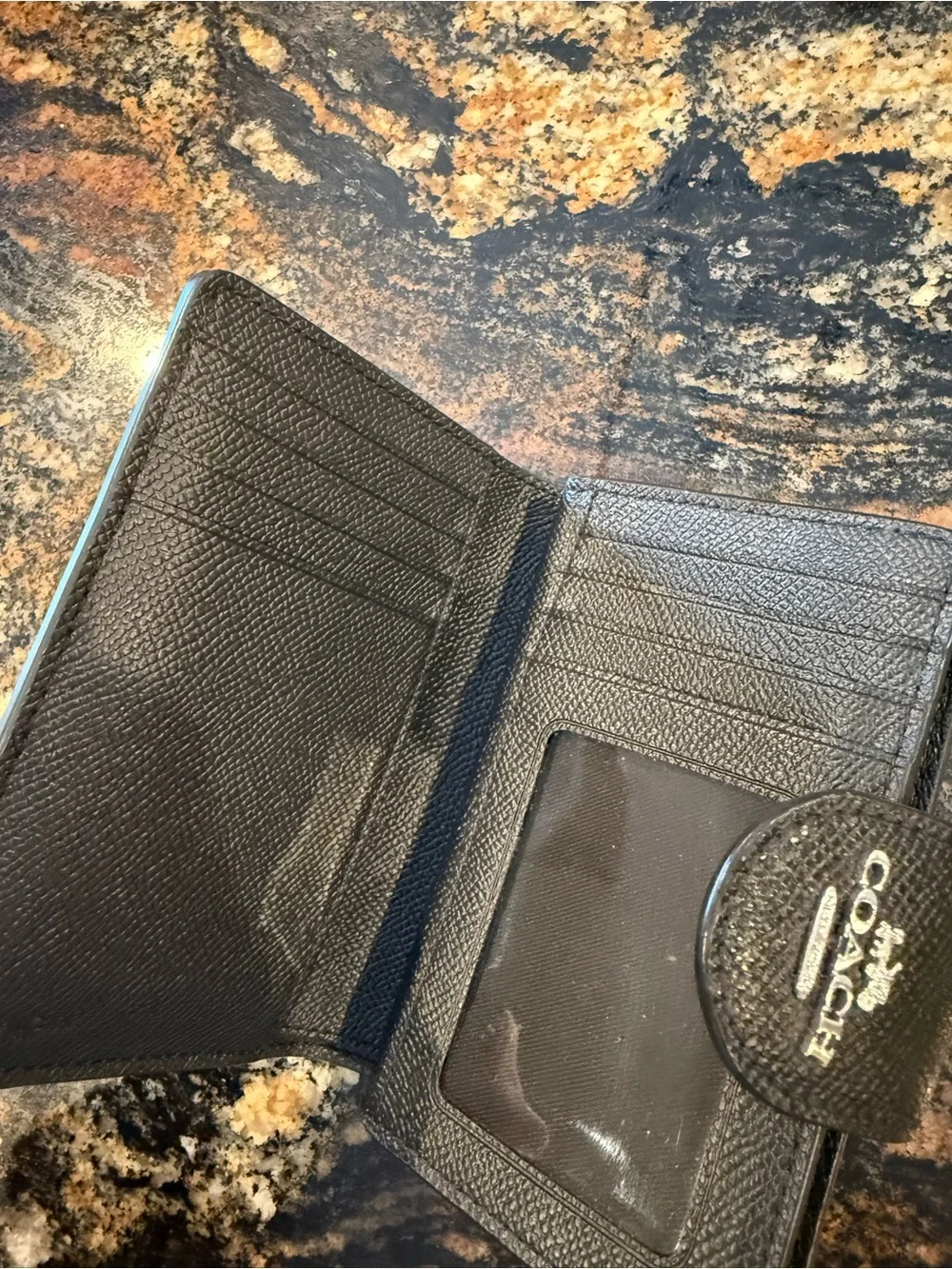 Coach Black Textured Leather Snap Wallet with Silver Logo